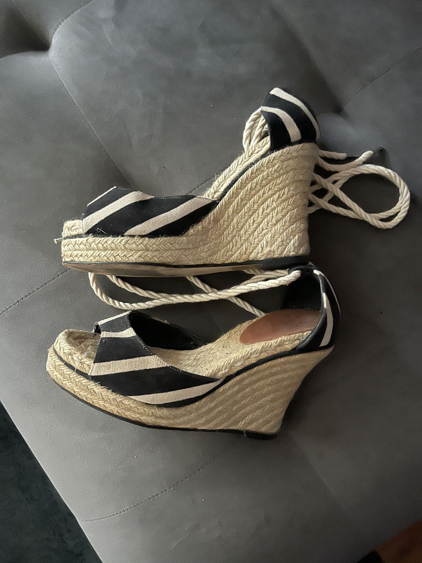 Kate Spade Navy Stripped Wedge Sandals - Used - Size 8
