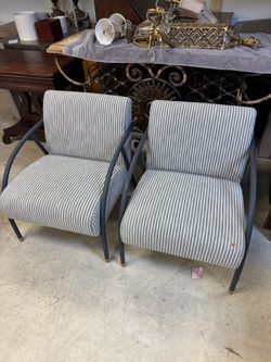 Pair of Striped Accent Armchairs