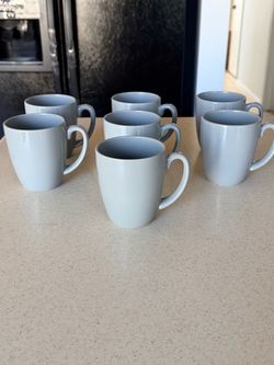 Corelle Set of 8 Light Blue Ceramic Coffee Mugs