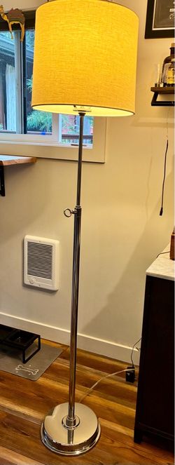 Rejuvenation Adjustable Chrome Floor Lamp – 50”–63” – Large Drum Shade