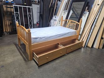 Twin  Wood Bed Frame with Under-Bed Drawers