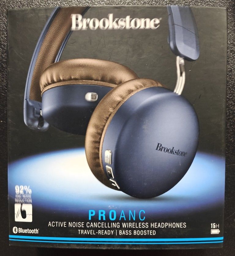 Brookstone Blue and Brown PROANC Over-Ear Headphones with Premium Comfort