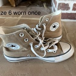 Tan/Khaki High-Top Converse - Size 6 - Like New