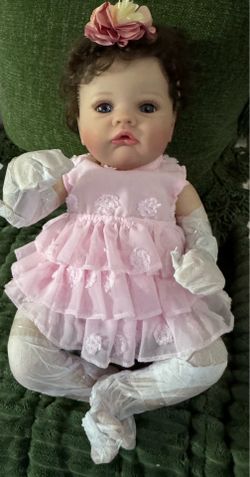 Life like reborn baby doll brown hair new