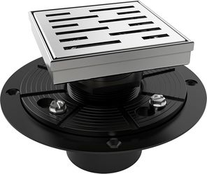 4 Inch Square Shower Drain Brushed Floor Drain with Flange Rainline Pattern Cover Grate Removable SUS304 Stainless Steel Watermark&CUPC Certified Brus
