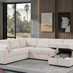 Corduroy Sectional Sleeper Sofa Pullout Bed With Storage 