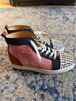 Christian Louboutin Men's Spike Floral-Print Denim High-Top Sneakers US Men’s Size 9
