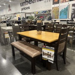 6 PIECE DINING ROOM SET. Includes" 4) Chairs, 1) Table, 1) Bench.