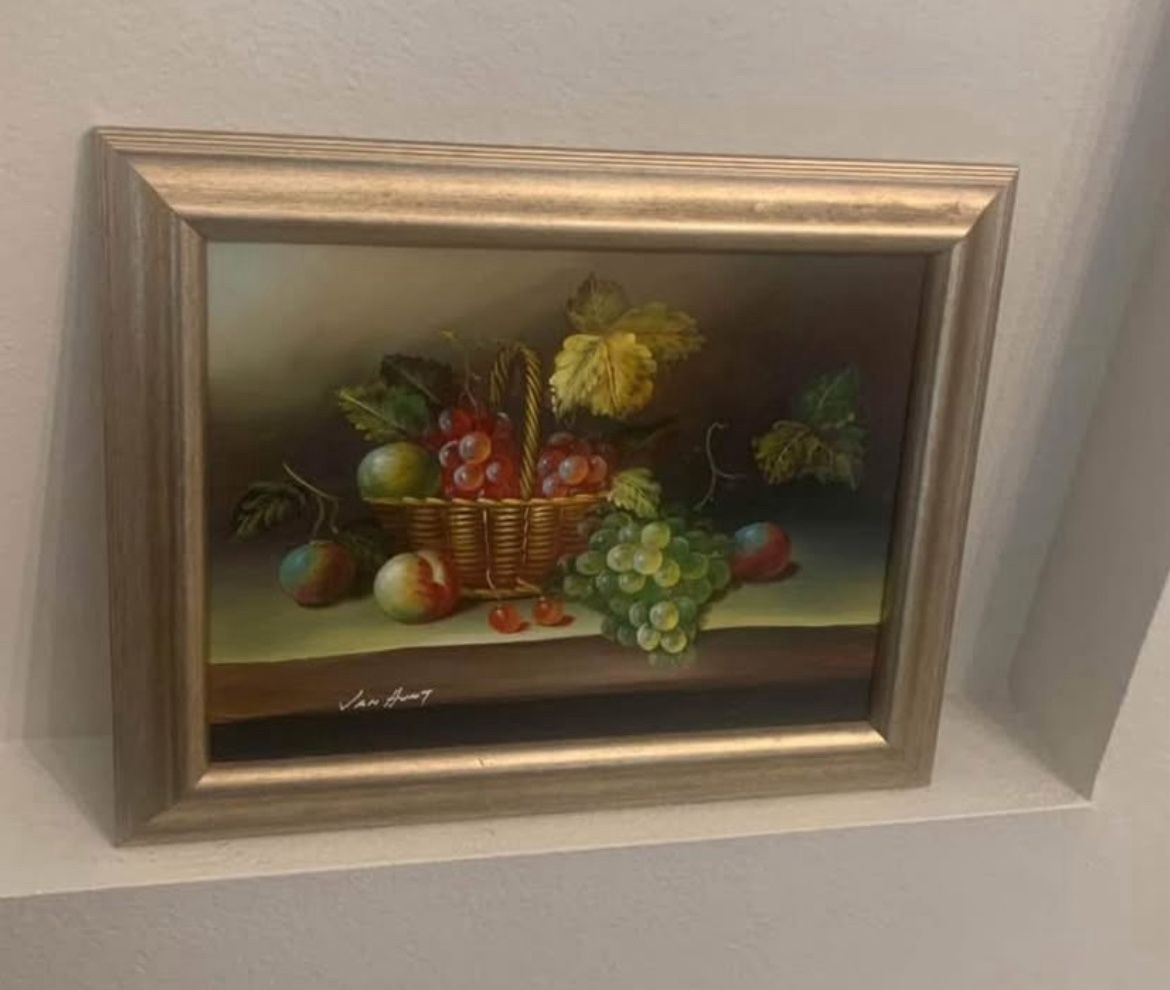 Original Oil Still Life Painting of Fruit – Signed Van Hunt – Framed”