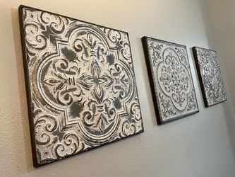 Set of 3 Embossed Metal Wall Art Panels