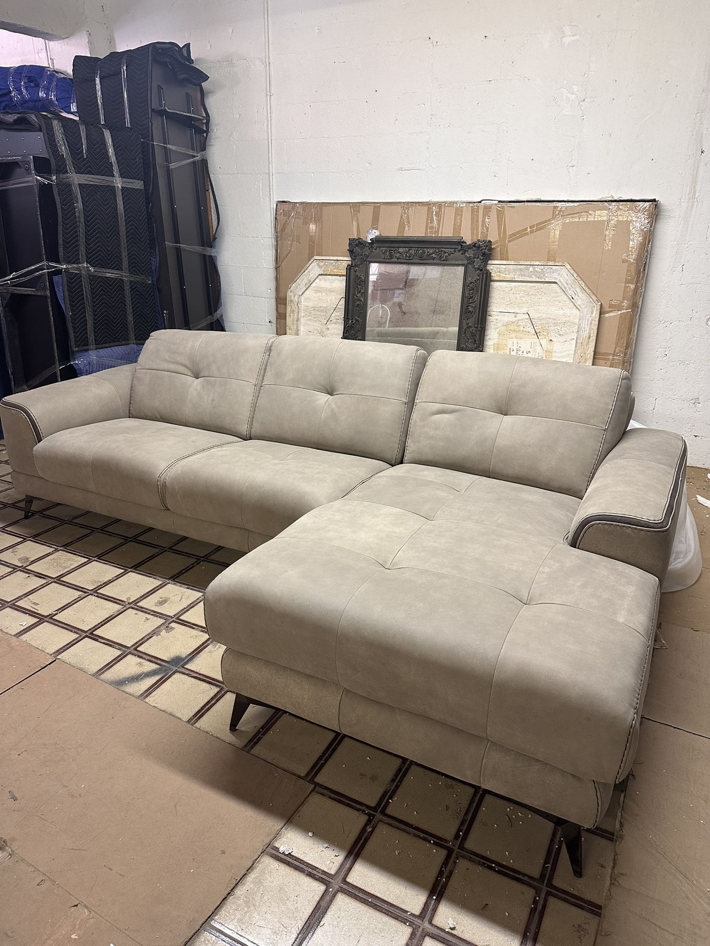 Leather Sectional Sofa Grey Beige