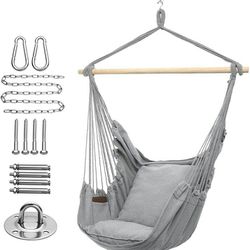 Hammock Chair Hanging Rope Swing 2 Seat Cushions Included Quality Cotton Weave