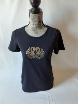 Coral Bay swan embellished black short sleeve top size S