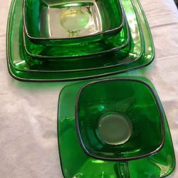 Vintage Anchor Hocking"Charm" Forest Green Glass Dinnerware Set – MCM