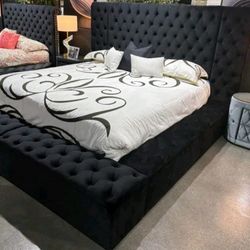 Black velvet Queen storage bed frame 