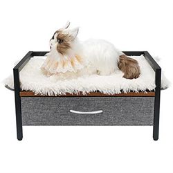 Pet Cat Bed Frame with Drawer - Modern Wood Beds for Cats, 22*15.7*11.4 inch, Elevated Dog Furniture Pet Couch Sofa - Easy to Clean & Store Pet Suppli