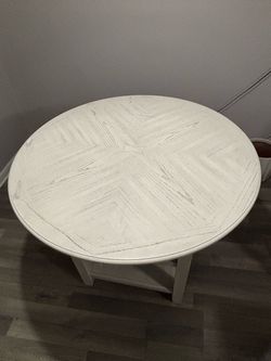 Round Counter Height Dining Table with Storage Shelf – White