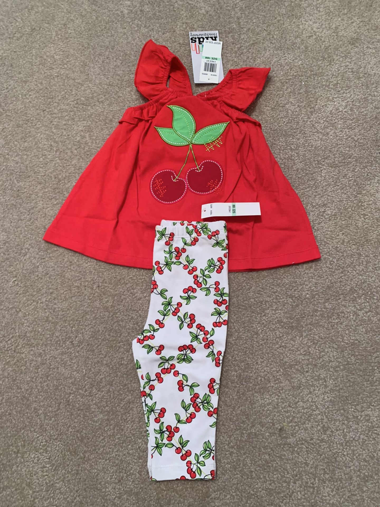 Baby Girls 2-Pc. Flutter-Sleeve Tunic & Cherry Capri Leggings Set,$36