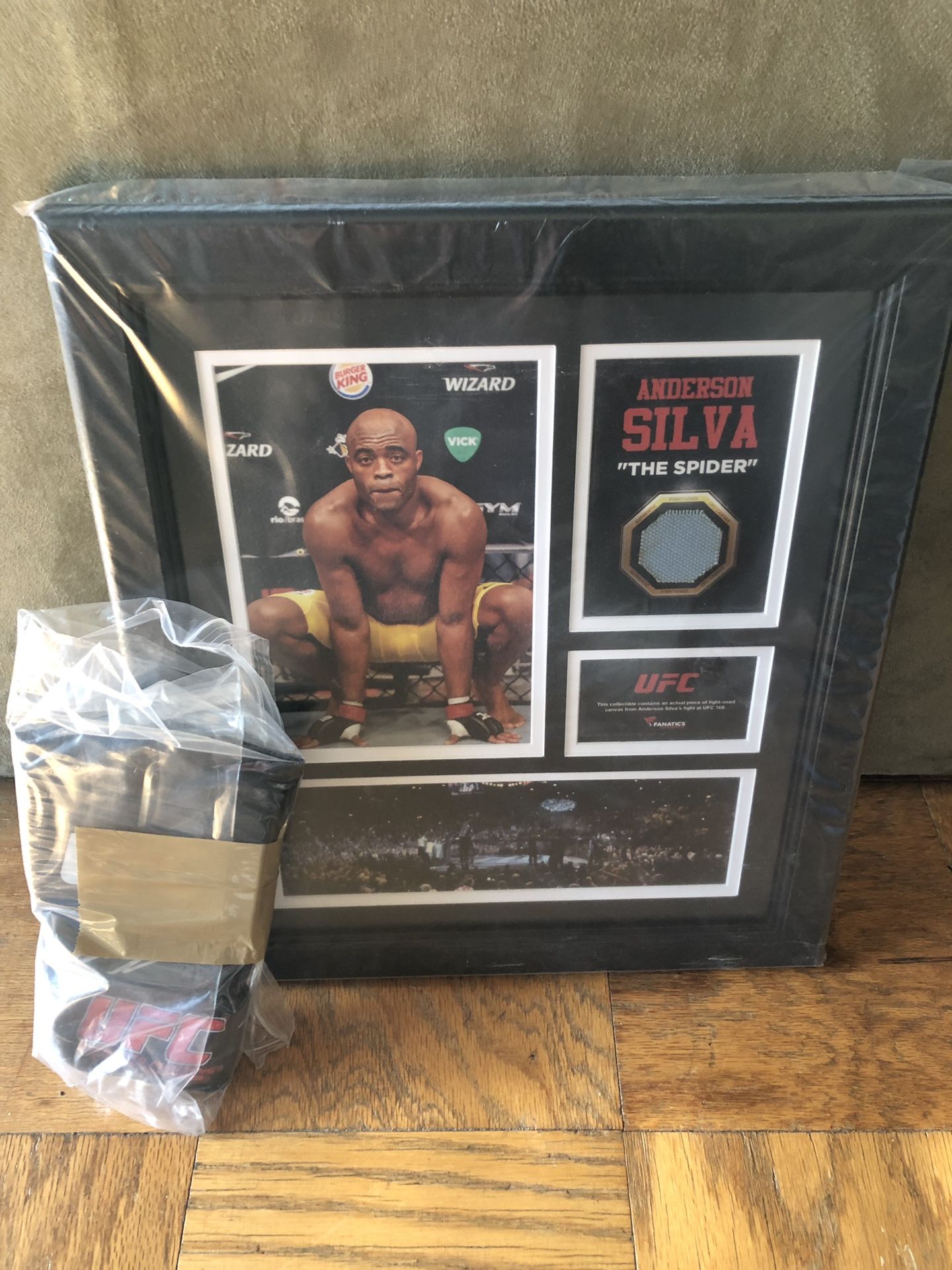 Anderson Silva framed collage with Autographed Gloves (COA)