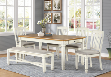 6pc Farm House Dining Table Antique White Finish With Bench
