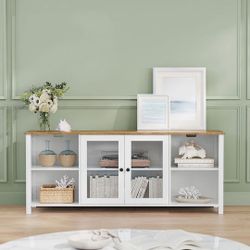 TV Stand for TVs up to 65 Inches,TV Cabinet with Open Shelves,Closed Cabinet,Glass Doors,