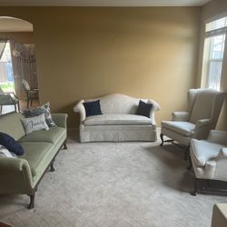 Complete Living Room Furniture Set – Sofas + 2 Wingback Chairs – Classic Style