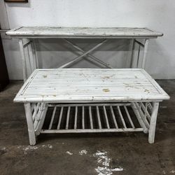 Vintage Bamboo Folding Sofa Table & Coffee Table