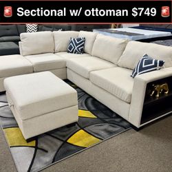New Sectional With Storage Ottoman 