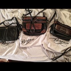 3 BRIGHTON BROWN/BLACK/BROWN& BLACK LEATHER PURSES & GLASSES CASE