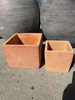 Square Terracotta Pots-Cube Tuscan Terracotta Planters-$40 set of two