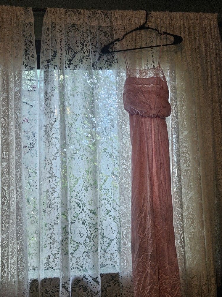 Long Pink Lace Slip Dress