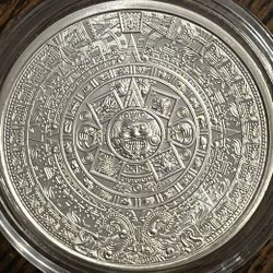 1 OZ Silver  .999 FS  CUAUHTEMOC Aztec Calendar Round  Mint Condition 