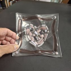 Art Glass Trinket Fish Or Catch All Dish With Unique Pebble Like Appearance In Shape Of A Heart, This Style Is Popular With Italian Artisans 5.5"