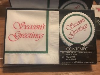 Contempo “Seasons Greetings” Paper Napkins & Matching Coasters Couroc Design