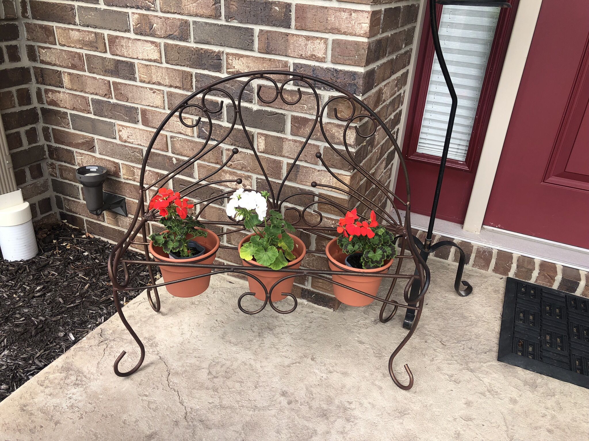 Large Wrought Iron garden bench plant stand - 3 Pots