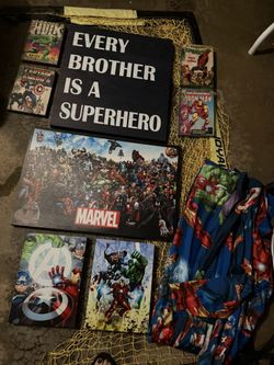 Superhero Kids Room Decor Wall Art Wood Canvas Window Panels Curtains