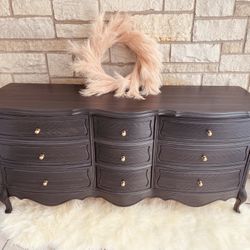 Redone French Provincial 9 Drawers Dresser Brushed Gray/ Gold