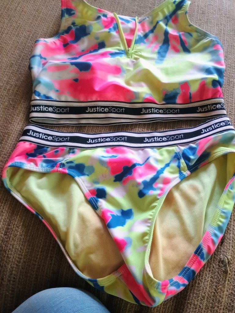 Girls (size L) Justice Sport tie-dyed print , surf style , 2 piece swimsuit.