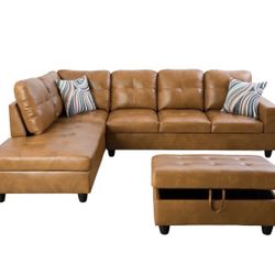 Carmel Leather Sectional Couch And Ottoman