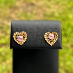 Jewelry 14k solid yellow gold heart purpurite stone 1.50CTW stud earrings