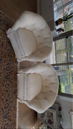 Pair of White Upholstered Club Chairs