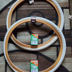 NEW Bicycle Bmx Cruiser Tires 26" White Gumwall Knobby Pattern 