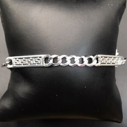 925 Sterling Silver Greek Key Men’s Bracelet Size 8”