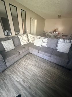 Gray Fabric L-Shaped Sectional Sofa