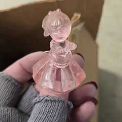 Vintage '70s Lucite Crystal Pink Plastic Little Girl Figurine Penny Toys Carnival 