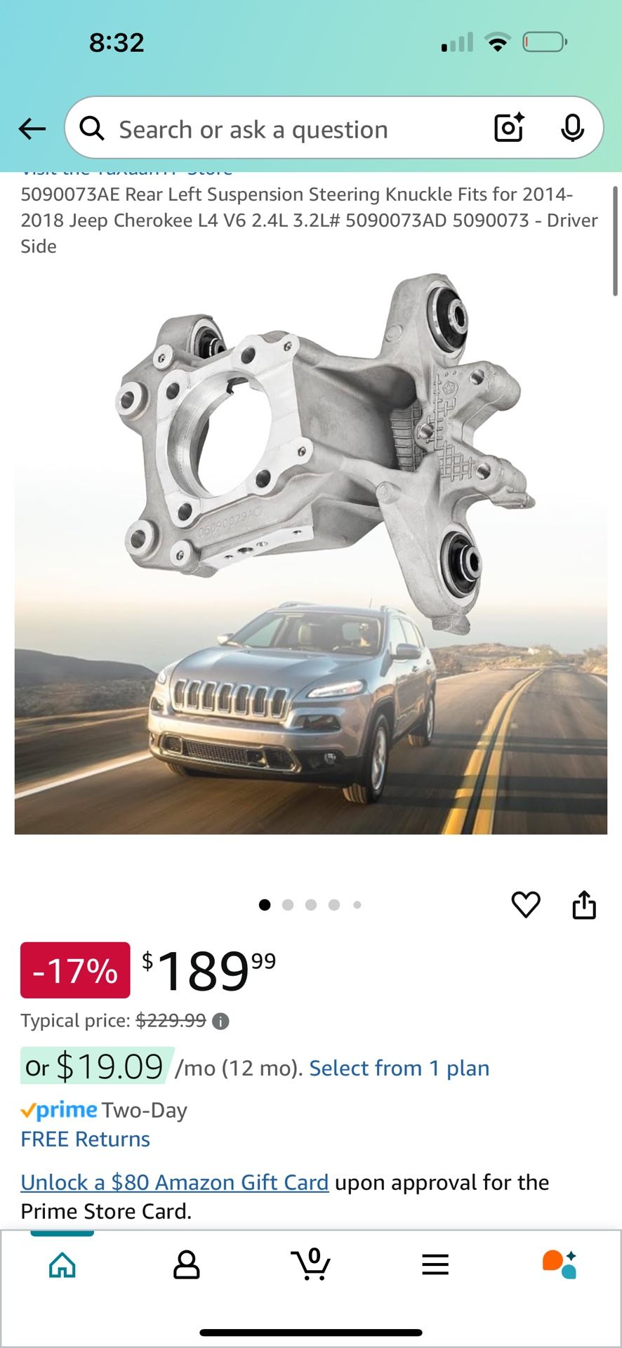 (contact info removed)AE Rear Left Suspension Steering Knuckle Fits for 2014-2018 Jeep Cherokee L4 V6 2.4L 3.2L# 50