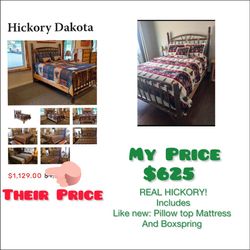 REAL Hickory Queen Bed. NEW. Inc Mattress And Boxspring 