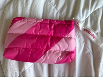 Estee Lauder Pink Striped Quilted Puffy Cosmetic Travel Bag Pouch NEW