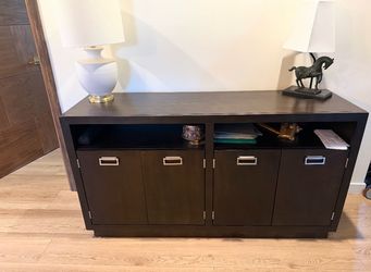 Dark Wood Sideboard Cabinet with Open Shelf