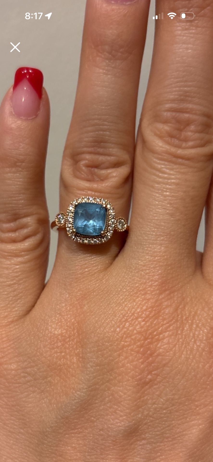 Rose gold Blue Topaz Diamond Ring Size 5.5
